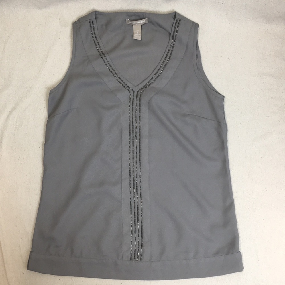 Banana Republic Grey Sleeveless Beaded Blouse